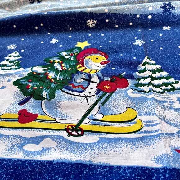 Blue Tablecloth Christmas Holiday Snowmen Snowflakes Cotton Blend 82” x 59” - Picture 11 of 14